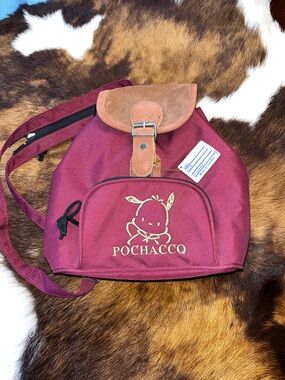 Rare Sanrio Pochacco Burgundy Canvas Mini Backpack.